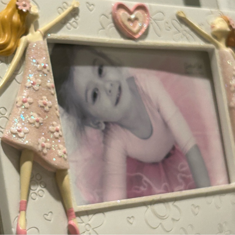 3D Ballerina Girls  Picture Frame Pink White Sparkly
